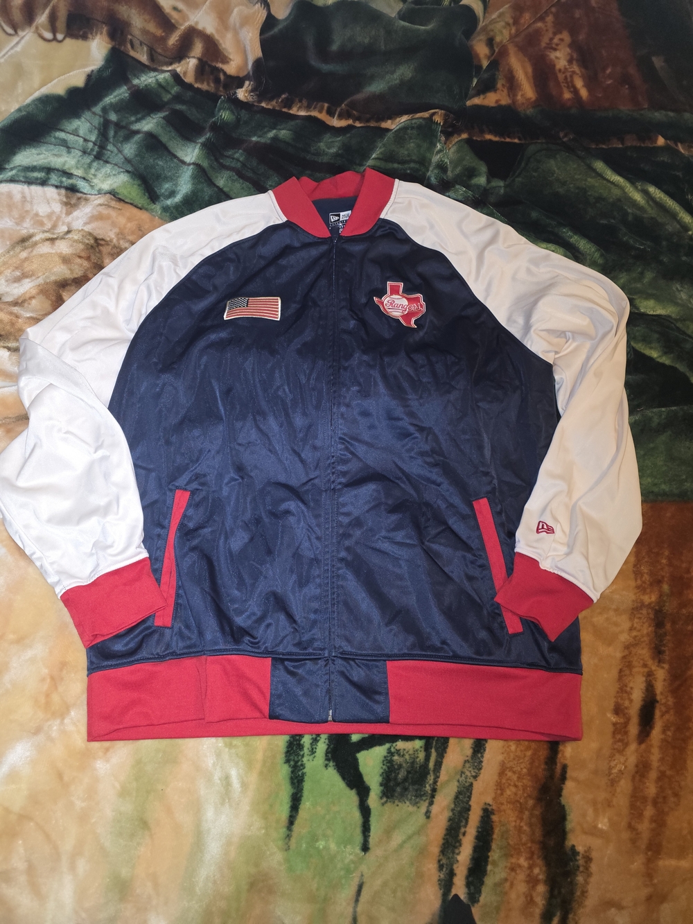 New Era Navy, White & Red Texas Rangers  Patch Varsity Bomber Jacket